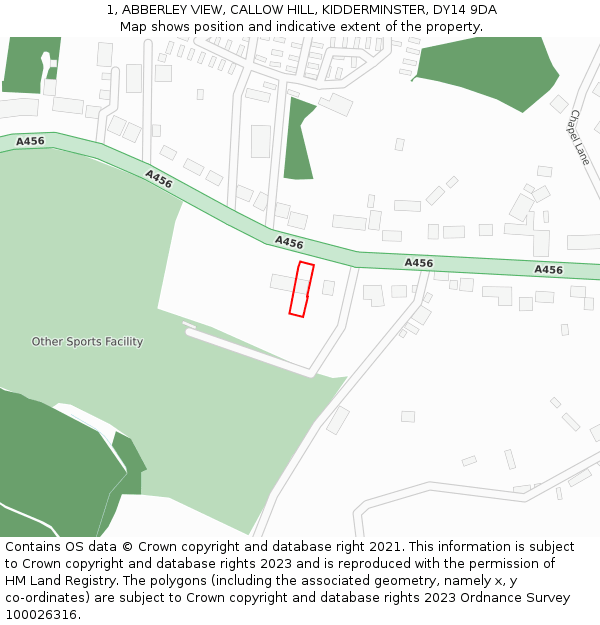 1, ABBERLEY VIEW, CALLOW HILL, KIDDERMINSTER, DY14 9DA: Location map and indicative extent of plot