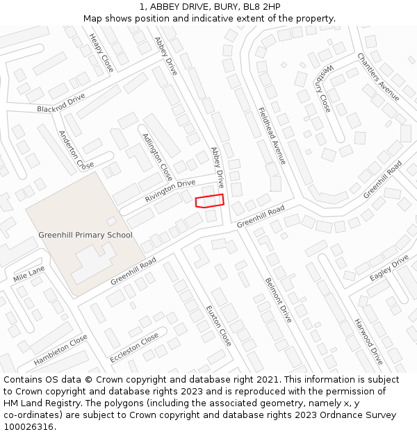 1, ABBEY DRIVE, BURY, BL8 2HP: Location map and indicative extent of plot