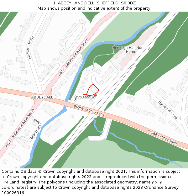 1, ABBEY LANE DELL, SHEFFIELD, S8 0BZ: Location map and indicative extent of plot
