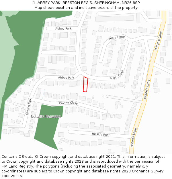 1, ABBEY PARK, BEESTON REGIS, SHERINGHAM, NR26 8SP: Location map and indicative extent of plot