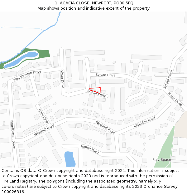 1, ACACIA CLOSE, NEWPORT, PO30 5FQ: Location map and indicative extent of plot