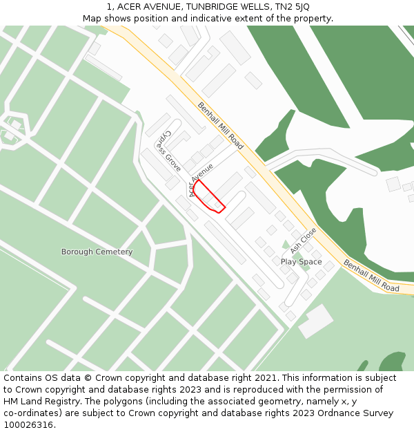 1, ACER AVENUE, TUNBRIDGE WELLS, TN2 5JQ: Location map and indicative extent of plot