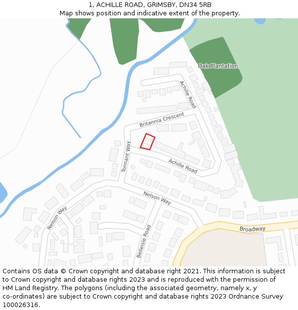 1, ACHILLE ROAD, GRIMSBY, DN34 5RB: Location map and indicative extent of plot