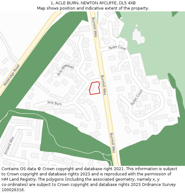 1, ACLE BURN, NEWTON AYCLIFFE, DL5 4XB: Location map and indicative extent of plot