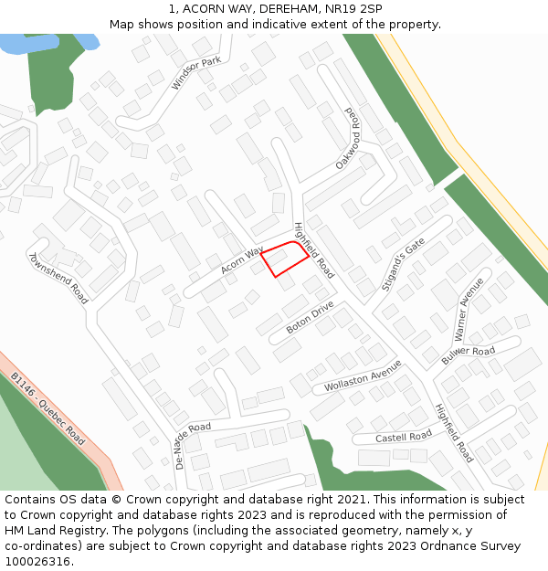 1, ACORN WAY, DEREHAM, NR19 2SP: Location map and indicative extent of plot