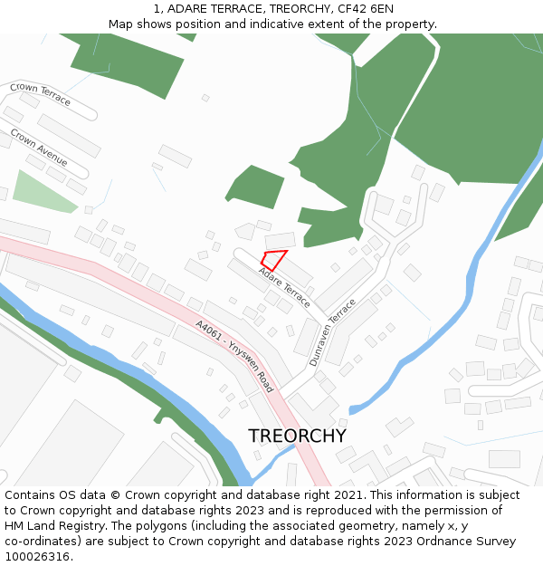 1, ADARE TERRACE, TREORCHY, CF42 6EN: Location map and indicative extent of plot