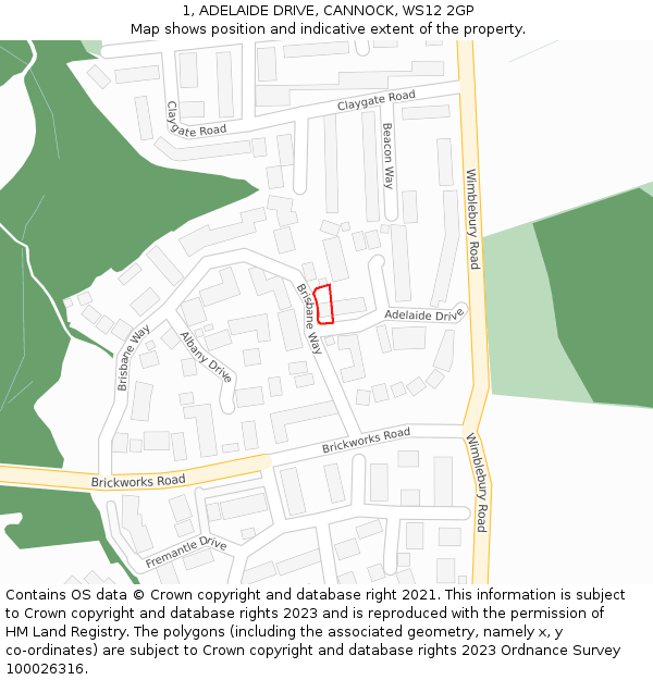 1, ADELAIDE DRIVE, CANNOCK, WS12 2GP: Location map and indicative extent of plot