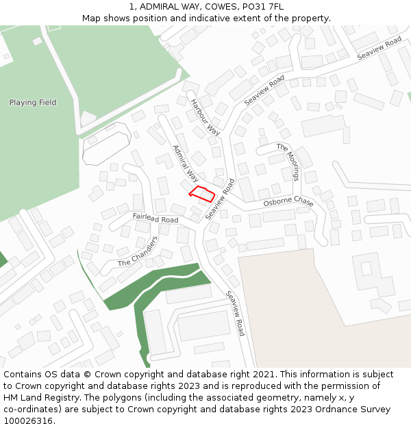 1, ADMIRAL WAY, COWES, PO31 7FL: Location map and indicative extent of plot