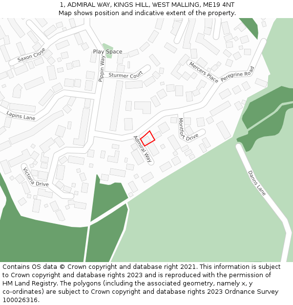 1, ADMIRAL WAY, KINGS HILL, WEST MALLING, ME19 4NT: Location map and indicative extent of plot