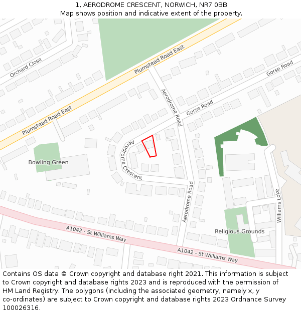 1, AERODROME CRESCENT, NORWICH, NR7 0BB: Location map and indicative extent of plot