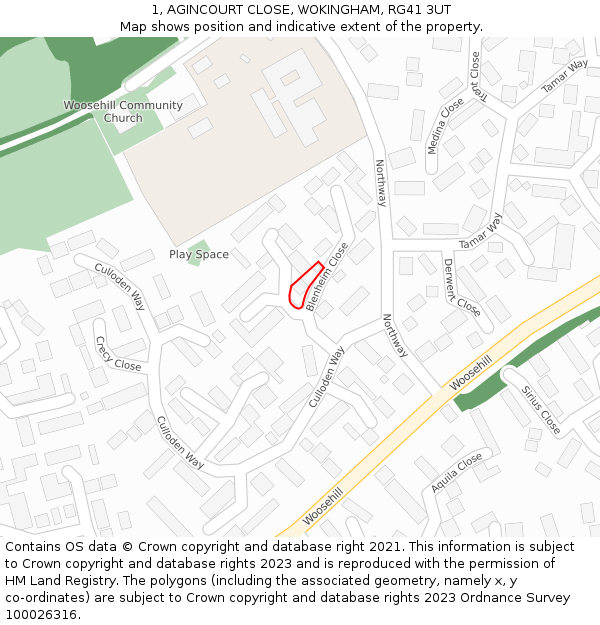 1, AGINCOURT CLOSE, WOKINGHAM, RG41 3UT: Location map and indicative extent of plot
