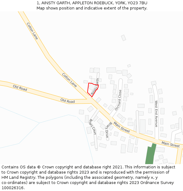 1, AINSTY GARTH, APPLETON ROEBUCK, YORK, YO23 7BU: Location map and indicative extent of plot