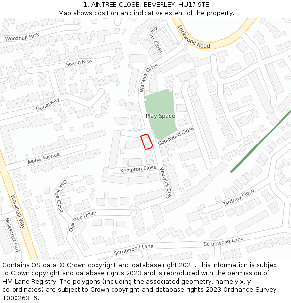 1, AINTREE CLOSE, BEVERLEY, HU17 9TE: Location map and indicative extent of plot