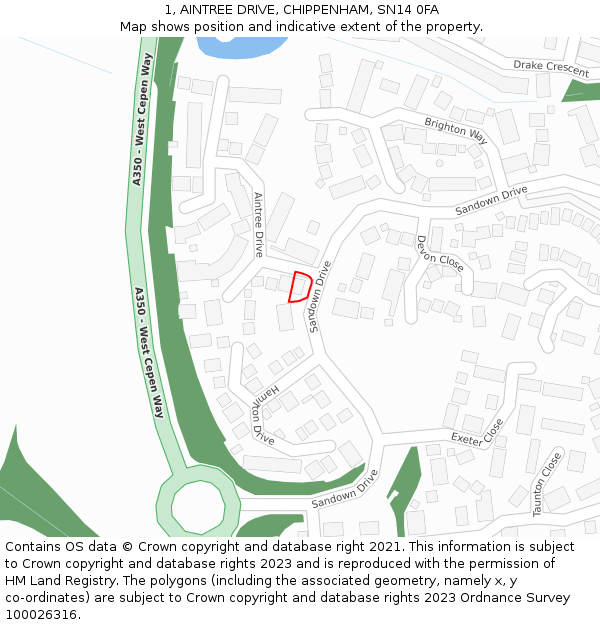 1, AINTREE DRIVE, CHIPPENHAM, SN14 0FA: Location map and indicative extent of plot