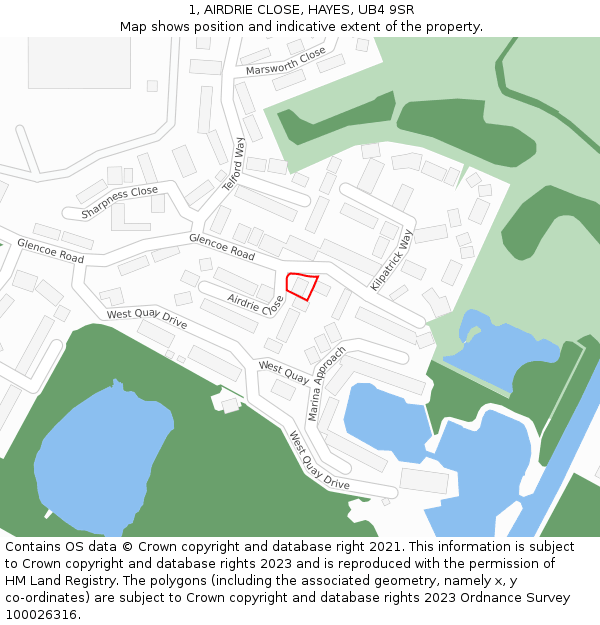 1, AIRDRIE CLOSE, HAYES, UB4 9SR: Location map and indicative extent of plot