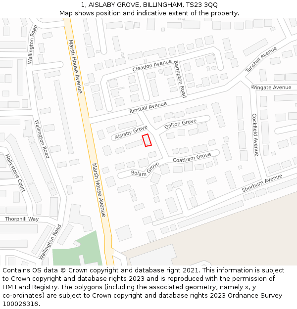 1, AISLABY GROVE, BILLINGHAM, TS23 3QQ: Location map and indicative extent of plot