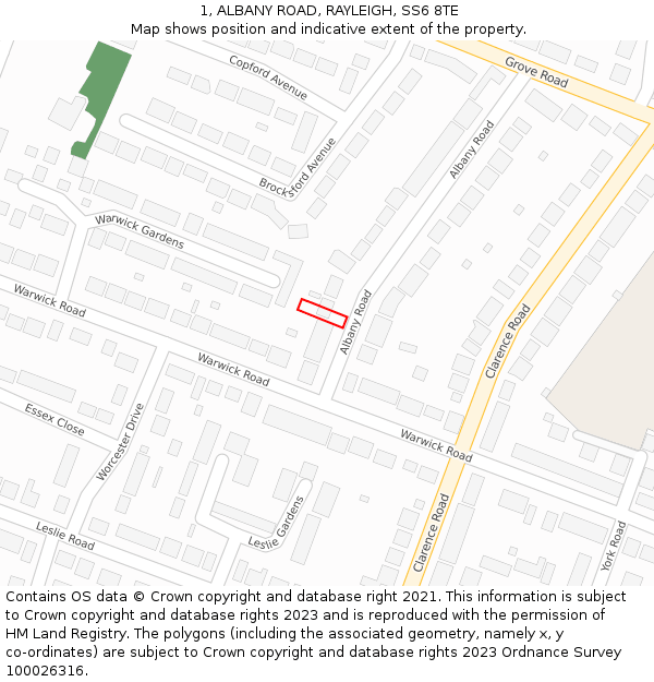 1, ALBANY ROAD, RAYLEIGH, SS6 8TE: Location map and indicative extent of plot