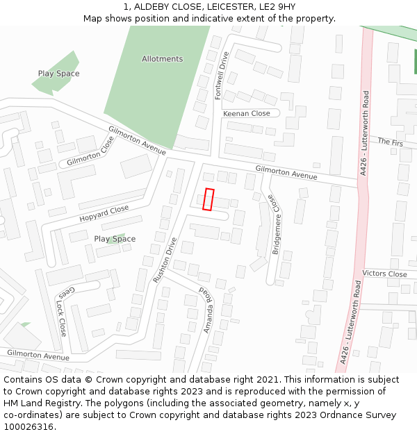 1, ALDEBY CLOSE, LEICESTER, LE2 9HY: Location map and indicative extent of plot
