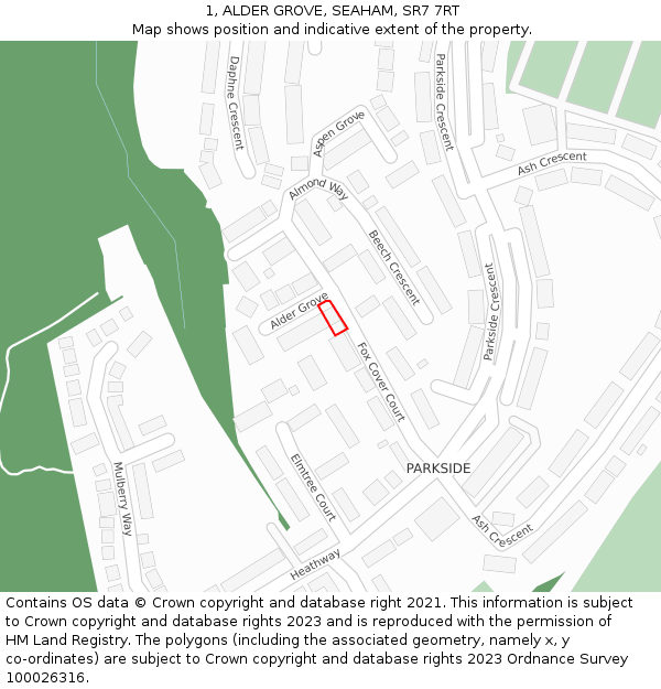1, ALDER GROVE, SEAHAM, SR7 7RT: Location map and indicative extent of plot