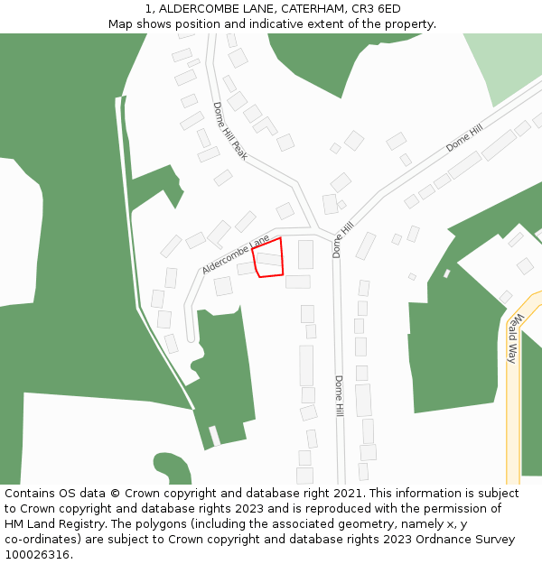 1, ALDERCOMBE LANE, CATERHAM, CR3 6ED: Location map and indicative extent of plot