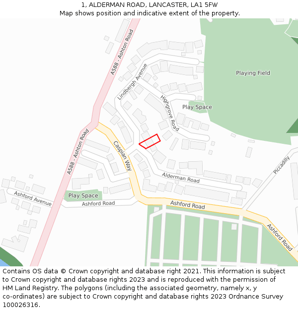 1, ALDERMAN ROAD, LANCASTER, LA1 5FW: Location map and indicative extent of plot