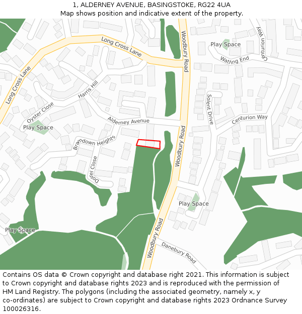 1, ALDERNEY AVENUE, BASINGSTOKE, RG22 4UA: Location map and indicative extent of plot