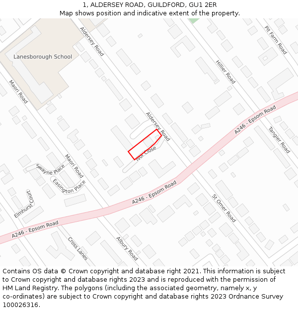 1, ALDERSEY ROAD, GUILDFORD, GU1 2ER: Location map and indicative extent of plot