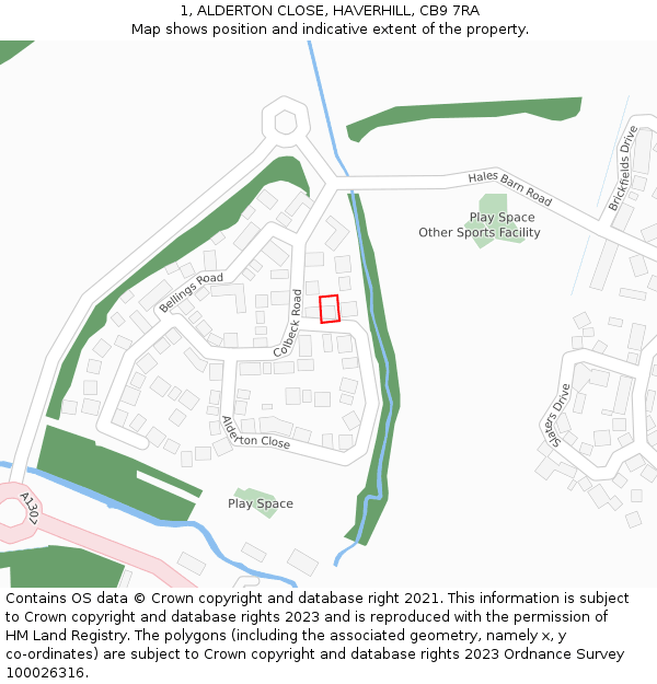 1, ALDERTON CLOSE, HAVERHILL, CB9 7RA: Location map and indicative extent of plot