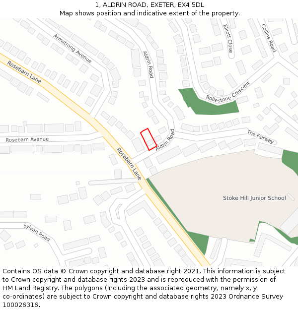 1, ALDRIN ROAD, EXETER, EX4 5DL: Location map and indicative extent of plot