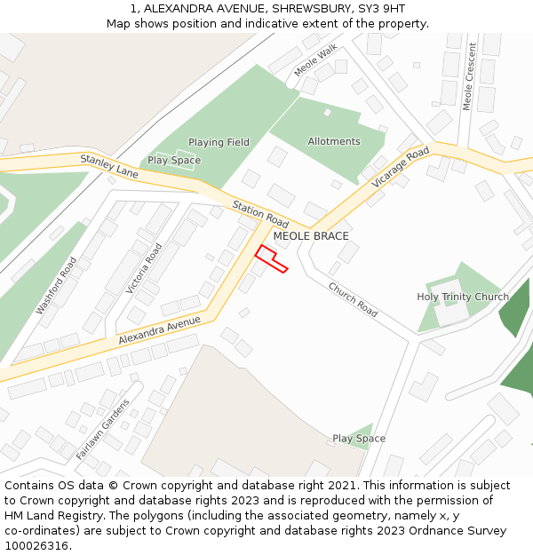 1, ALEXANDRA AVENUE, SHREWSBURY, SY3 9HT: Location map and indicative extent of plot