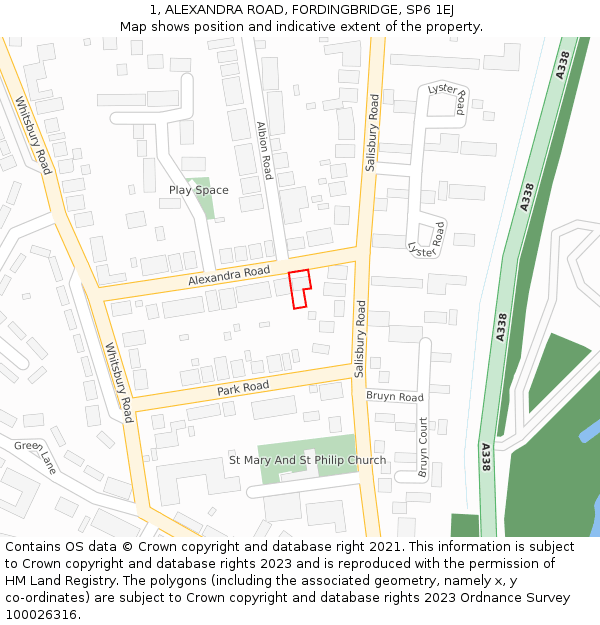 1, ALEXANDRA ROAD, FORDINGBRIDGE, SP6 1EJ: Location map and indicative extent of plot