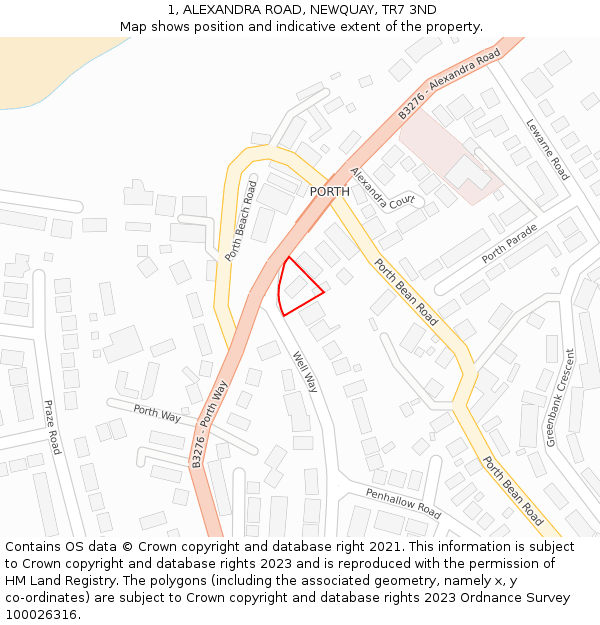 1, ALEXANDRA ROAD, NEWQUAY, TR7 3ND: Location map and indicative extent of plot
