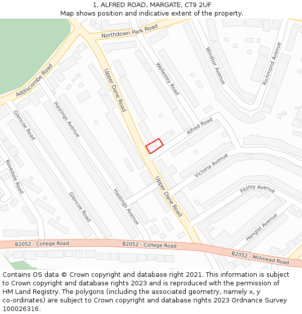 1, ALFRED ROAD, MARGATE, CT9 2UF: Location map and indicative extent of plot