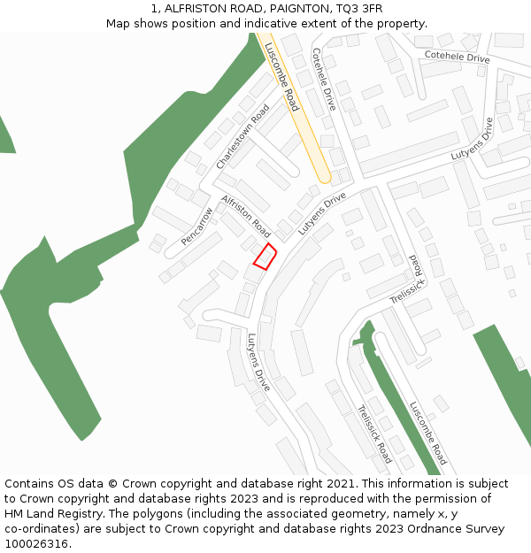 1, ALFRISTON ROAD, PAIGNTON, TQ3 3FR: Location map and indicative extent of plot