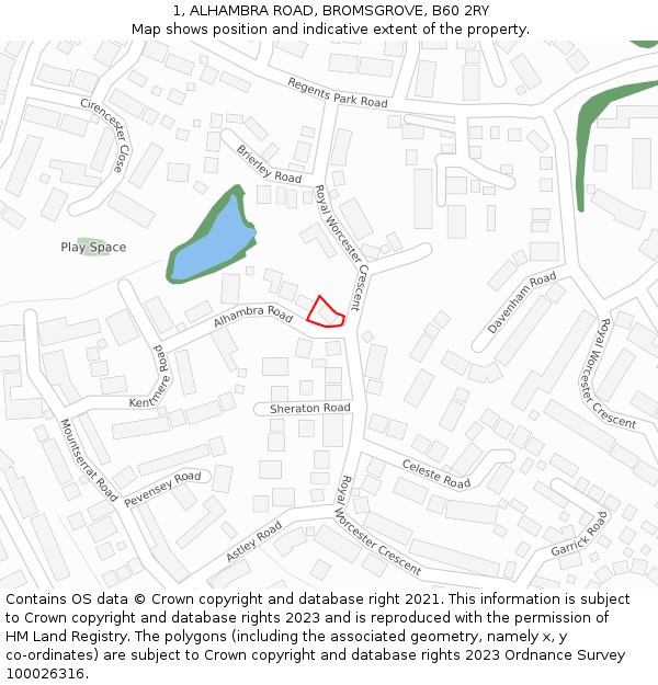 1, ALHAMBRA ROAD, BROMSGROVE, B60 2RY: Location map and indicative extent of plot