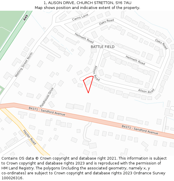 1, ALISON DRIVE, CHURCH STRETTON, SY6 7AU: Location map and indicative extent of plot