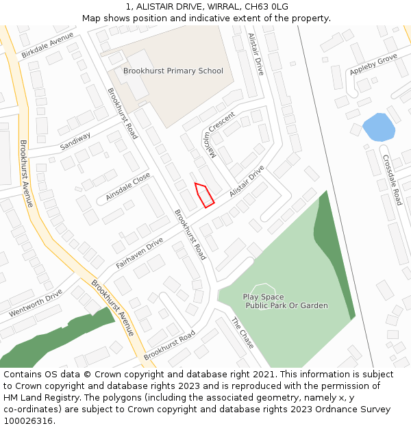 1, ALISTAIR DRIVE, WIRRAL, CH63 0LG: Location map and indicative extent of plot