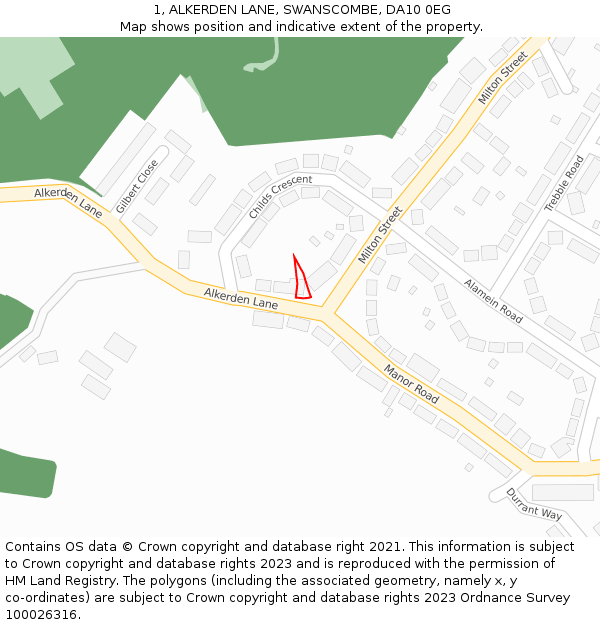 1, ALKERDEN LANE, SWANSCOMBE, DA10 0EG: Location map and indicative extent of plot