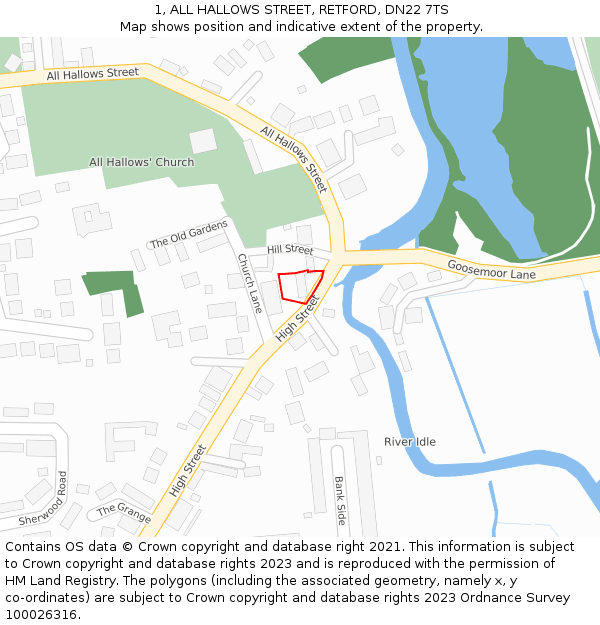 1, ALL HALLOWS STREET, RETFORD, DN22 7TS: Location map and indicative extent of plot