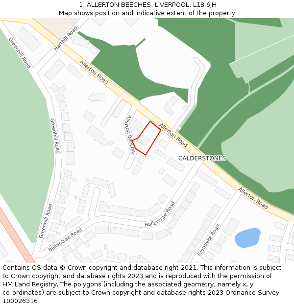 1, ALLERTON BEECHES, LIVERPOOL, L18 6JH: Location map and indicative extent of plot