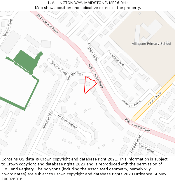 1, ALLINGTON WAY, MAIDSTONE, ME16 0HH: Location map and indicative extent of plot