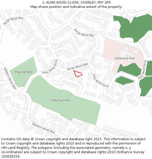 1, ALMA WOOD CLOSE, CHORLEY, PR7 2FR: Location map and indicative extent of plot