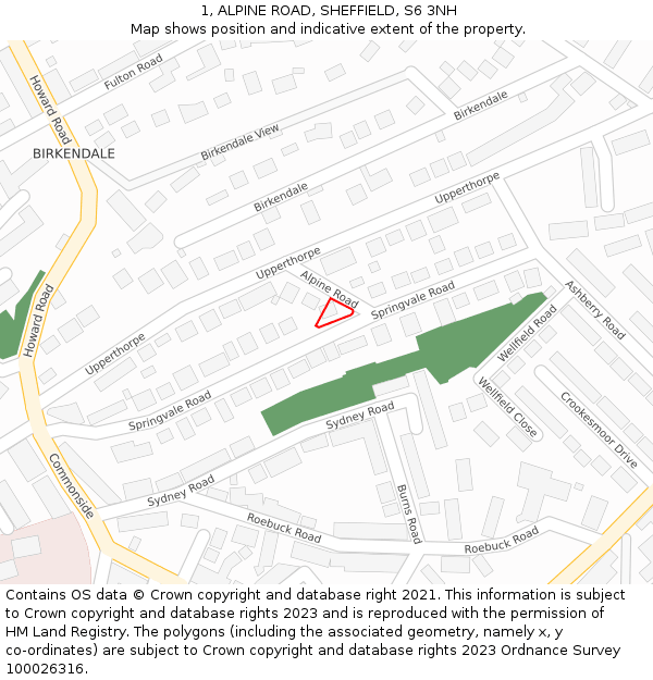 1, ALPINE ROAD, SHEFFIELD, S6 3NH: Location map and indicative extent of plot