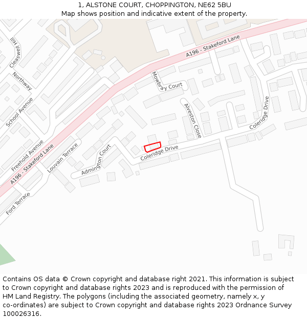 1, ALSTONE COURT, CHOPPINGTON, NE62 5BU: Location map and indicative extent of plot