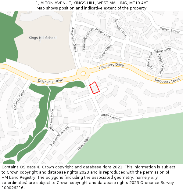 1, ALTON AVENUE, KINGS HILL, WEST MALLING, ME19 4AT: Location map and indicative extent of plot