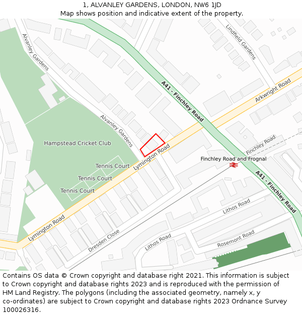 1, ALVANLEY GARDENS, LONDON, NW6 1JD: Location map and indicative extent of plot