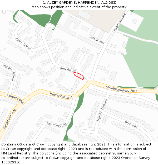 1, ALZEY GARDENS, HARPENDEN, AL5 5SZ: Location map and indicative extent of plot