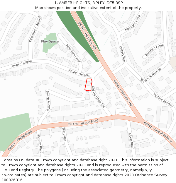 1, AMBER HEIGHTS, RIPLEY, DE5 3SP: Location map and indicative extent of plot