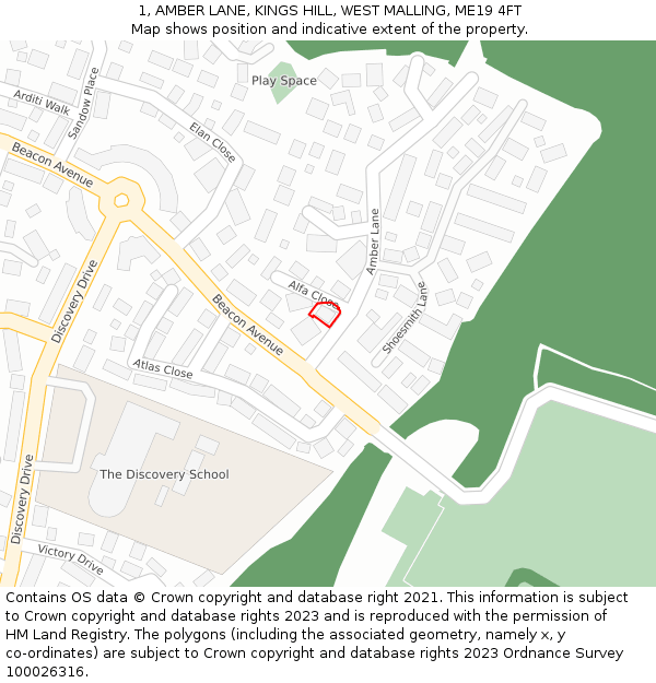 1, AMBER LANE, KINGS HILL, WEST MALLING, ME19 4FT: Location map and indicative extent of plot