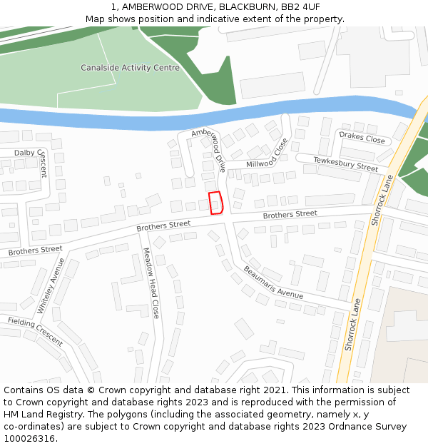1, AMBERWOOD DRIVE, BLACKBURN, BB2 4UF: Location map and indicative extent of plot